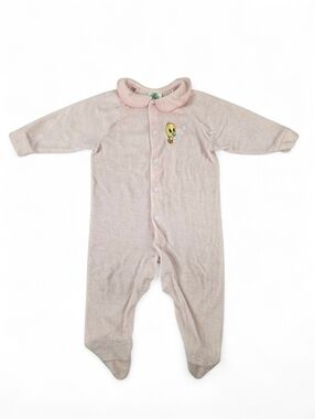 Baby Looney Tunes Tweety Pink Terry Cloth Snap Footed Sleeper 18M Vintage Y2K
